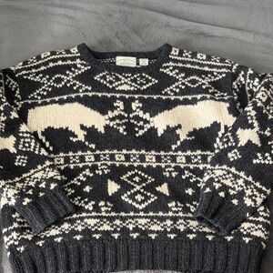 Men's Black & Cream Patterned Wool Sweater